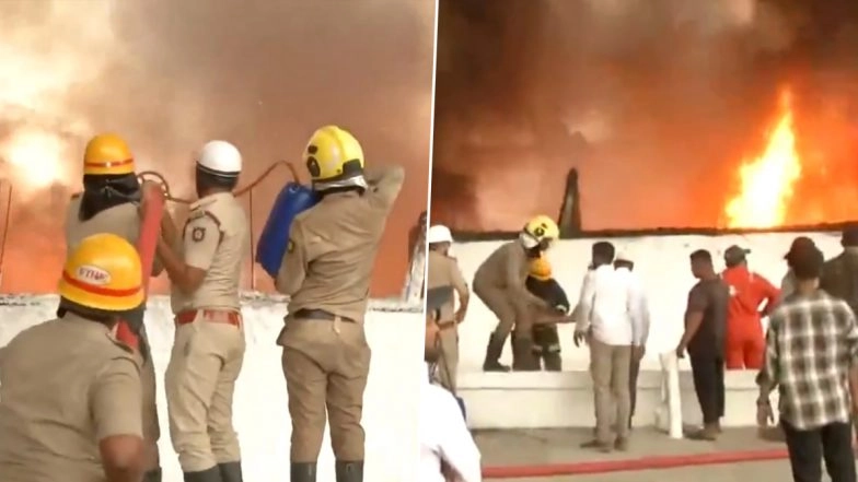 Kalaburagi Fire: Massive Blaze Erupts at Weigh Bridge Premises in Karnataka’s Kapnoor Industrial Area, Multiple Fire Tenders Deployed (Watch Video)