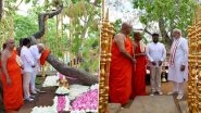 PM Modi in Sri Lanka: Prime Minister Narendra Modi Visits Jaya Sri Maha Bodhi Temple With President Dissanayake, Offers Prayers at Sacred Mahabodhi Tree in Anuradhapura (See Pics)