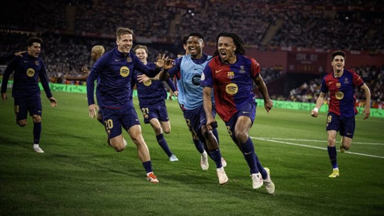 Barcelona vs Real Madrid El Clasico: Jules Kounde’s Late Strike Leaves Los Blancos Gobsmacked As Barca Lift Copa del Rey 2024–25 Title With Nail-Biting 3–2 Win in El Clasico (Watch Goal Video Highlights)