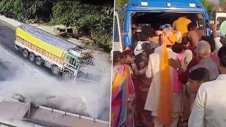 Accident Caught on Camera in Rajasthan: 37 Injured 5 Critical As Wedding Bus Collides With Truck Near Majera Village (Disturbing Video)