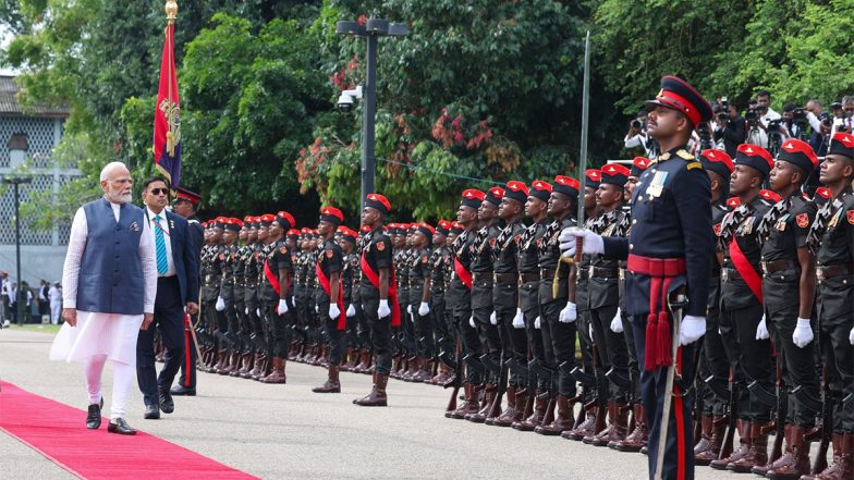 World News | PM Modi Receives Unprecedented Ceremonial Welcome in Sri Lanka