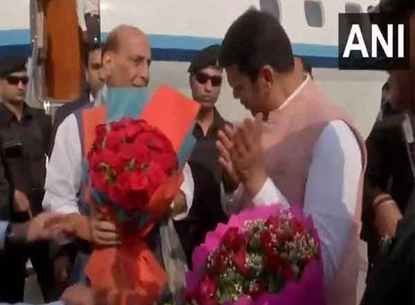 India News | Defence Minister Rajnath Singh Arrives at Chhatrapati Sambhajinagar to Unveil Statue of Maharana Pratap