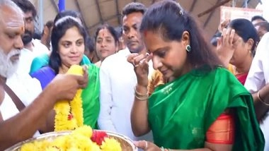 India News | BRS MLC Kavitha Visits Seetha Ramachandra Swamy Temple in Bhadrachalam