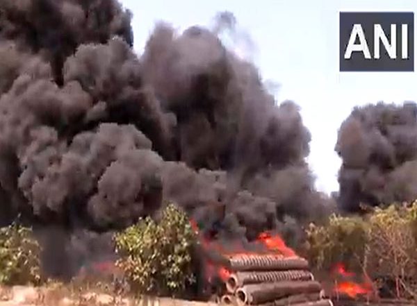 India News | Odisha: Massive Fire Erupts at Pipe Stockyard in Paradip