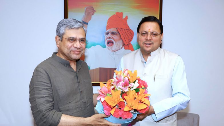 India News | Uttarakhand CM Dhami Meets Railway Minister Vaishnaw, Seeks Boost for Rail Projects