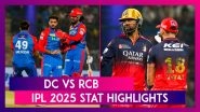 DC vs RCB IPL 2025 Stat Highlights: Bowlers, Krunal Pandya Keep Royal Challengers Bengaluru on Winning Track