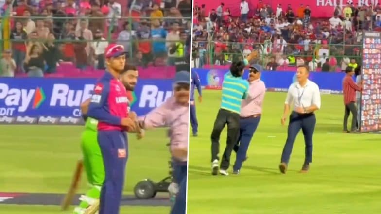 Watch Virat Kohli Evade a Fan After He Invades Pitch Following RR vs RCB IPL 2025 Match at Jaipur슬롯사이트s Sawai Mansingh Stadium