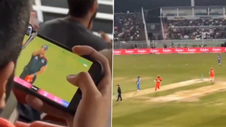 Fan in Pakistan Spotted Watching DC vs RR IPL 2025 Live Streaming on Mobile While Attending Islamabad United vs Multan Sultans PSL Match, Video Surfaces