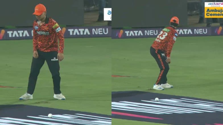 Ishan Kishan Fails To Spot the Ball After Fielding As It Camouflages With Advertisement Matting During SRH vs PBKS IPL 2025 Match, Video Goes Viral