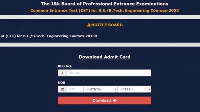 JKCET Admit Card 2025: Hall Ticket for Jammu and Kashmir Common Entrance Test Exam Released at jkbopee.gov.in, Know Steps To Download