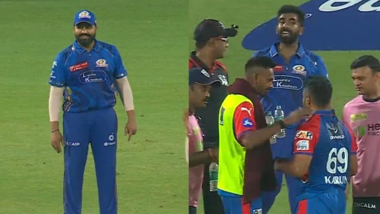 Karun Nair, Jasprit Bumrah Involved in Heated Exchange During DC vs MI IPL 2025 Match, Rohit Sharma Drops Hilarious Reaction (Watch Videos)