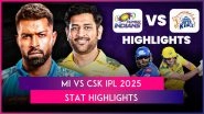 MI vs CSK IPL 2025 Stat Highlights: Rohit Sharma, Suryakumar Yadav&rsquo;s Half-Centuries Power Mumbai Indians to Dominant Victory