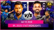 MI vs KKR IPL 2025 Stat Highlights: Debutant Ashwani Kumar&rsquo;s Four-Wicket Haul Powers Mumbai Indians to Dominant Win