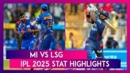 MI vs LSG IPL 2025 Stat Highlights: Mumbai Indians Register Dominating Victory Over Lucknow Super Giants at Wankhede Stadium
