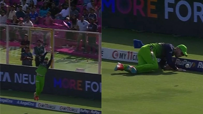 Phil Salt Pulls Off Acrobatic Save To Deny Yashasvi Jaiswal a Six During RR vs RCB IPL 2025 Match (See Pics)