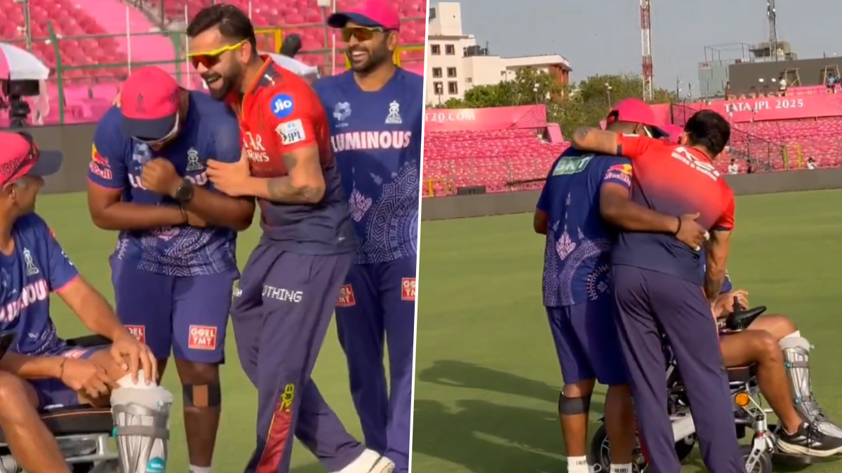 Virat Kohli Meets Rajasthan Royals Head Coach Rahul Dravid, Hugs Him Amid Practice Session Ahead of RR vs RCB IPL 2025 Match (Watch Video) | 🏏 LatestLY