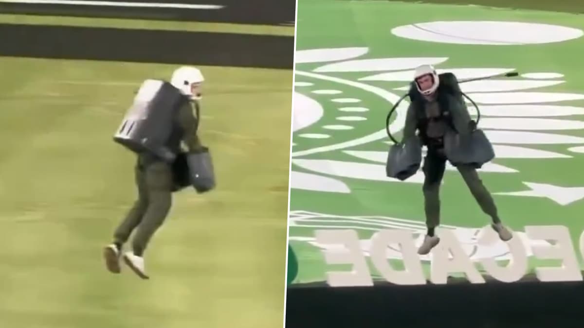 'Flying Man' Flies on Jetpack Around Rawalpindi Cricket Stadium Before Islamabad United vs Lahore Qalandars PSL 2025 Match