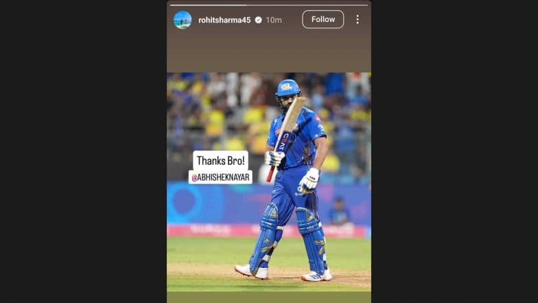 Rohit Sharma Thanks Abhishek Nayar After Scoring Match-Winning Knock of 45-Ball 76 In MI vs CSK IPL 2025 Clash, Shares Instagram Story