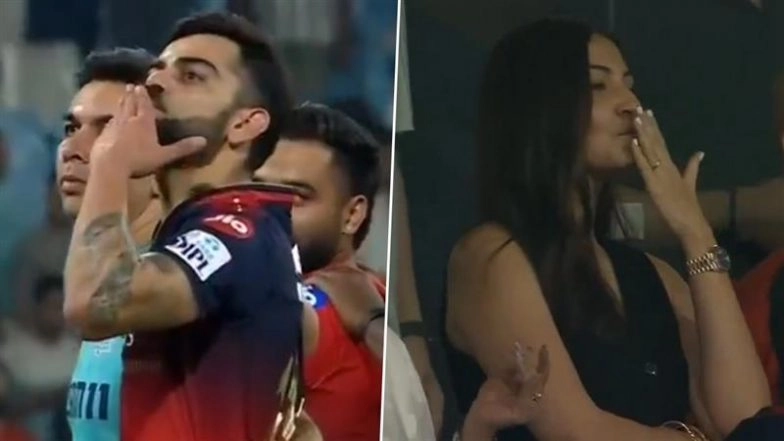 Virat Kohli and Wife Anushka Sharma Blow Kisses To Each Other After Royal Challengers Bengaluru Enter Qualifier 1 With Win In RCB vs LSG IPL 2025 Match (Watch Video)