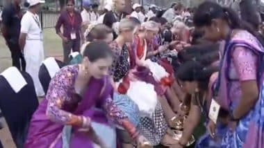 Miss World 2025: Video Shows Indian Women Washing Contestants’ Feet During Temple Event in Telangana, KT Rama Rao Slams CM Revanth Reddy