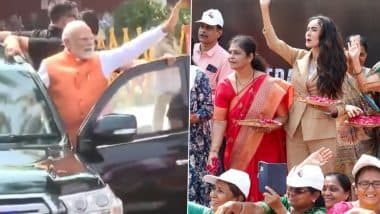 PM Narendra Modi Holds Roadshow in Gujarat’s Vadodara, Family Members of Colonel Sofiya Qureshi Welcome Him by Showering Flower Petals (See Pics and Videos)