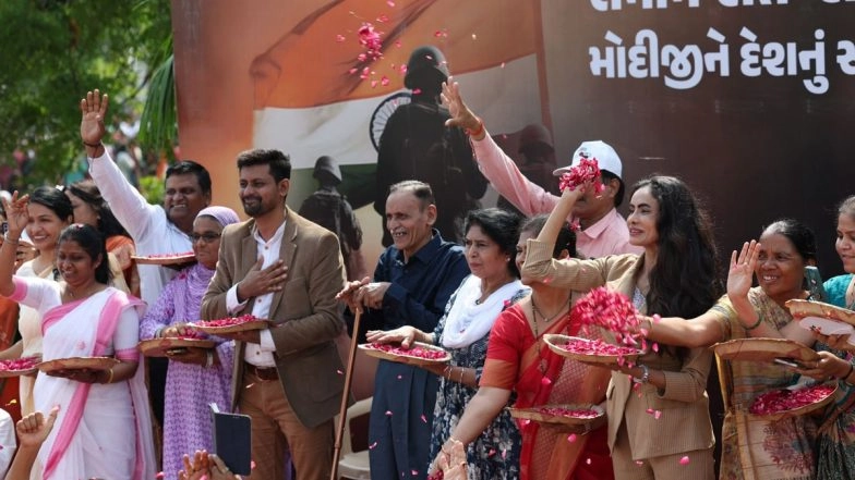 PM Modi in Gujarat: Colonel Sofiya Qureshi’s Family Joins Prime Minister Narendra Modi’s Roadshow in Vadodara (See Pics)