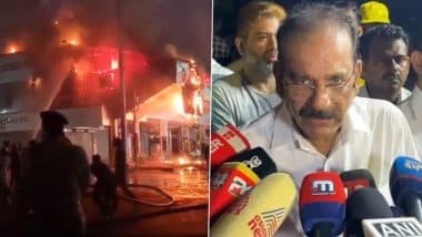 Kozhikode Fire: Blaze at Textile Market Near New Bus Stand Is Ongoing, Says Kerala Minister AK Saseendran; Dousing Operations Underway (Watch Video)