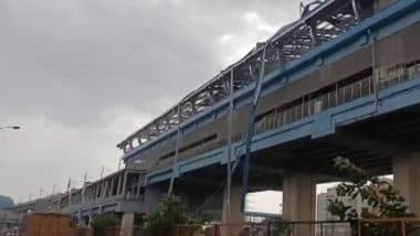 Delhi: Strong Winds Damage Shed at Ashok Nagar Rapid Rail Metro Station (Watch Video)