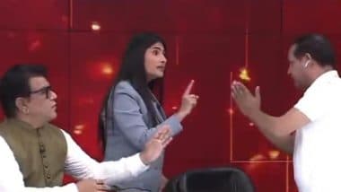 Fight During Live News Debate Video: Anchor Rubika Liyaquat and Congress Spokesperson Ajay Upadhyay Engage in Heated Argument Live on Air