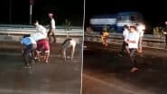 Cash Loot in Kaushambi: Robbery Attempt on Bus Fails, Bag Full of Currency Falls on Road As Locals Scramble To Collect Notes (Watch Video)