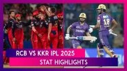 RCB vs KKR IPL 2025 Stat Highlights: Unfortunate Washout Seals Fate of Defending Champions Kolkata Knight Riders
