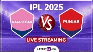 Rajasthan Royals vs Punjab Kings IPL 2025 Free Live Streaming Online: How To Watch RR vs PBKS Indian Premier League T20 Cricket Match Live Telecast on TV?