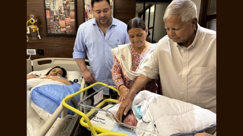 Lalu Prasad Yadav Welcomes Grandson Into Family, Visits Tejashwi Yadav’s Newborn in Hospital With Rabri Devi (See Pics)
