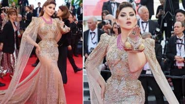 Cannes 2025: After Parrot Clutch, Urvashi Rautela Grabs Eyeballs With INR 5.31 Lakh Gold ‘Bikini’ Bag at 78th Edition of French Film Festival (See Pics)