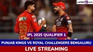 Punjab Kings vs Royal Challengers IPL 2025 Qualifier 1 Free Live Streaming Online: How To Watch PBKS vs RCB Indian Premier League T20 Cricket Match Live Telecast on TV?