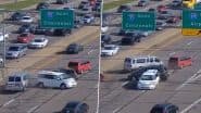 US Road Accident: Red Van Causes Multi-Car Pileup on Interstate 71 After Missing Exit in Ohio, CCTV Video Surfaces
