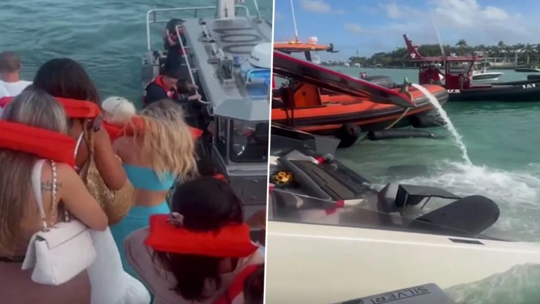 US Boat Capsize: Over 30 Bikini-Clad Influencers Rescued After USD 4 Million Lamborghini Yacht Sinks off Miami Coast, Videos Surface