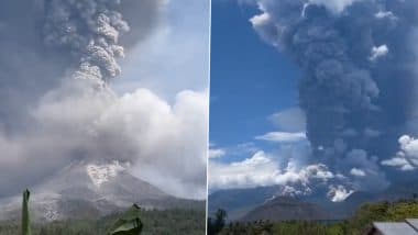 Volcano Erupts in Indonesia: Aviation Colour Code Raised to Red As Lewotobi Laki-Laki Spews Ash Plume 30,000 Feet High (Watch Video)