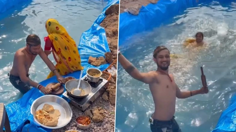 Desi Swimming Pool Using Jugaad Video! This Couple’s Makeshift Pool Beats the Summer Heat and Wins the Internet, Instagram Reels Go Viral (Watch)