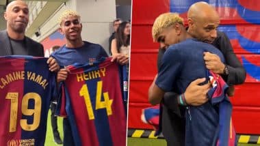 Lamine Yamal Hugs Thierry Henry, Exchanges Signed Jerseys With Barca Legend After Barcelona vs Real Madrid El Clasico in La Liga 2024-25 (Watch Video)