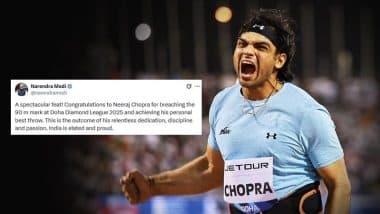 ‘India Is Elated and Proud’, Prime Minister Narendra Modi on Neeraj Chopra’s 90.23m Throw at Doha Diamond League 2025 Javelin Event