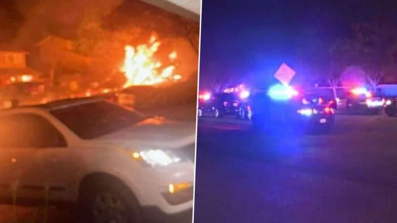 California Plane Crash: Multiple Homes Catch Fire After Small Plane Crashes Into Tierrasanta Neighbourhood in San Diego (See Pics and Video)