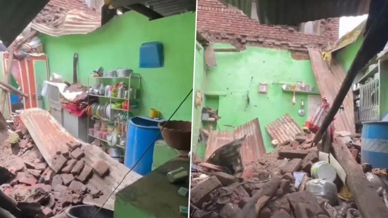 Chhatrapati Sambhajinagar Wall Collapse: 1 Dead, 4 Injured After Building Wall Collapses on House in Maharashtra Amid Heavy Rainfall (Watch Video)