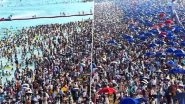 Ocean of People: Drone Captures China's Dameisha Beach in Shenzhen Filled With Huge Crowd As Bathers Flock To the Sea Amid May Day Holiday (Watch Videos)
