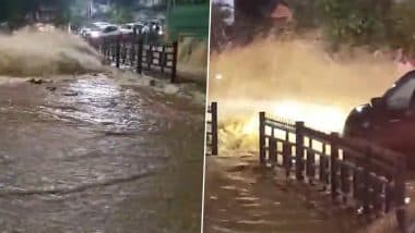 Guwahati Pipeline Burst: Traffic Disrupted After Water Pipeline Leak Causes Major Flooding in Assam’s Chandmari Area (Watch Video)