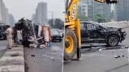 Mumbai Road Accident: SUV Flips Over After High-Speed Collision With Tempo in Vikhroli, 2 Injured (Watch Videos)