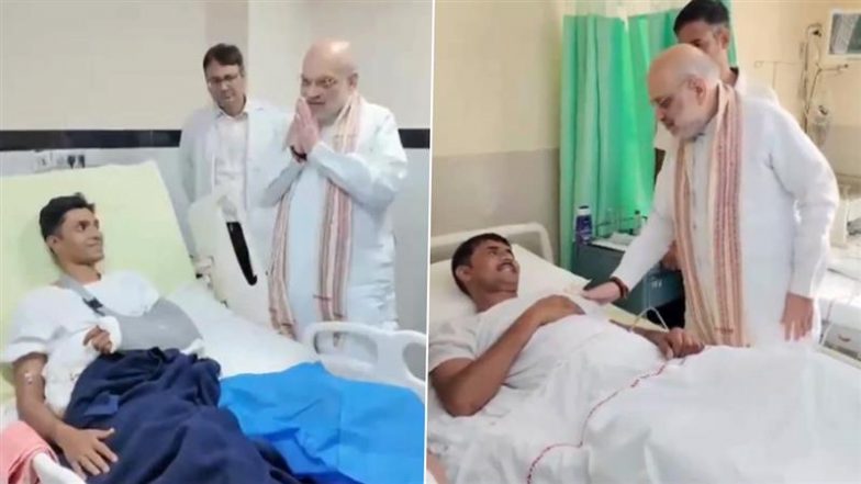 Amit Shah Visits AIIMS, Meets 5 Security Men Injured During Anti-Naxal Operations in Chhattisgarh (Watch Videos)