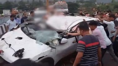 Ratnagiri Road Accident: 5 Dead After Car Plunges Into Jagbudi River Near Mumbai-Goa Highway in Maharashtra, Driver Suffers Serious Injuries (Watch Video)