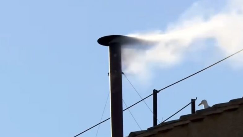 Papal Conclave 2025: White Smoke Pours Out of Sistine Chapel Chimney and Great Bells of St. Peter’s Basilica Tolled, Signalling Election of New Pope (Watch Video)