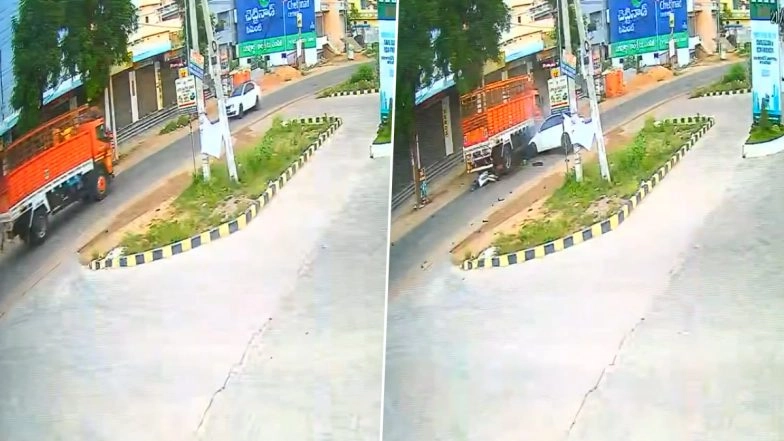 Hyderabad Road Accident: 3 Students Dead, 1 Injured After Speeding Car Collides Head-On With DCM Lorry While Taking Turn in Telangana’s Hayathnagar; Videos Surface